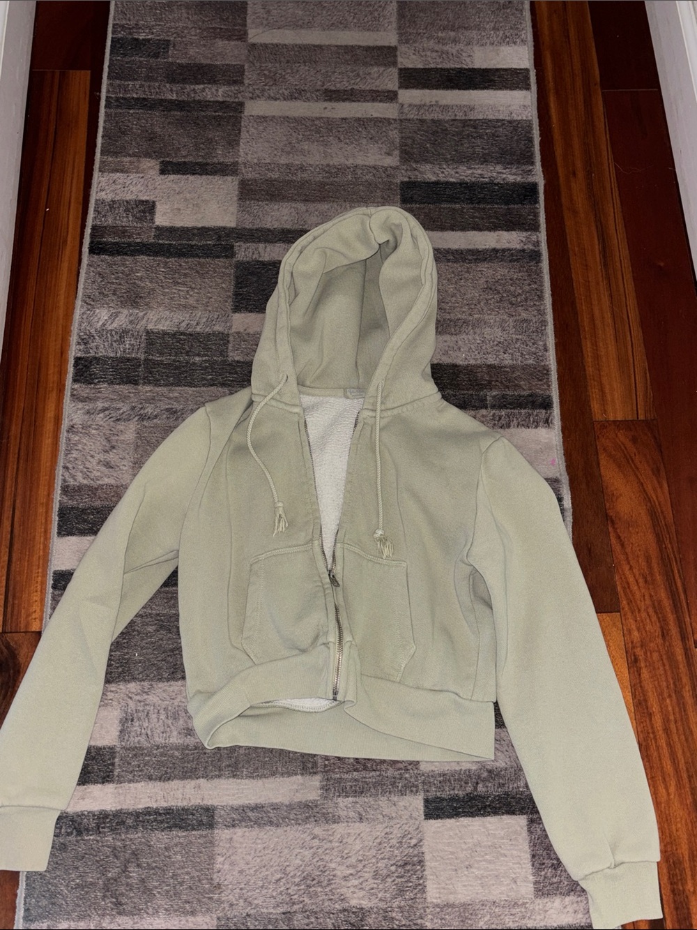 Light Sage Zip-Up Hooded Sweatshirt-BRANDY MELVILLE